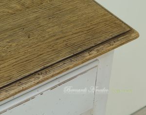 Kitchen or living room cupboard in solid wood with very antique white finish and solid oak top